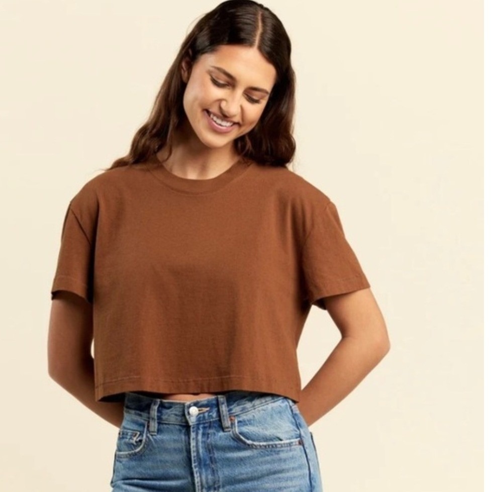 Nuuds Baby Tee Womens Size Medium Brown Cropped Short Sleeve 100% Cotton